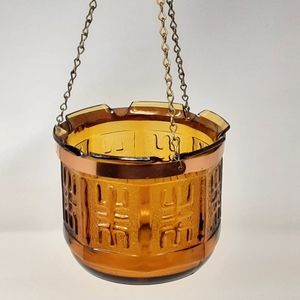70s PRINCESS HOUSE Amber Glass Hanging Candle Planter